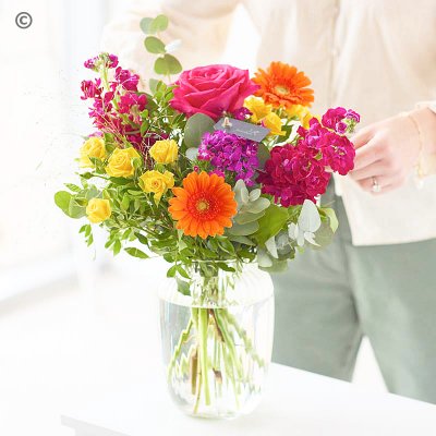 Vibrant flowers in a glass vase Code: CCVB0100  | Local delivery or collect from our shop
