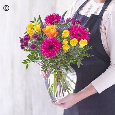 Flowers in a vase brights florist choice Code: VASE2B | National delivery and local delivery or collect from our shop