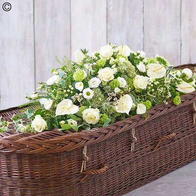 White and Green Casket Spray Code: F14330MS | National and Local Delivery