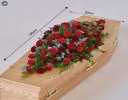Rose and carnation red tones casket spray Code: F13590RS | National and local delivery