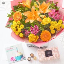 Happy Birthday hand-tied bouquet with chocolates and card Code: BBDL1  | National delivery and local delivery or collect from our shop