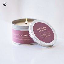 Red poppy and ginger scented candle in a tin Code: XCNDLFT | Local delivery or collect from shop only