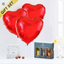 Hearts with mini Sipsmith gin trio gift set and milk chocolate truffles Code: JGFH96PRHGST | Local delivery or collect from shop only