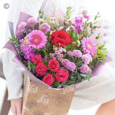 Mixed valentines hand-tied with one red rose Code: JGFVRFHT2R | Local delivery or collect from our shop only