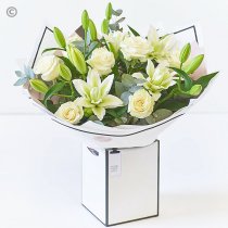 Beautifully Simple Luxury White Rose and Lily Bouquet Code: SIWRLHT2 | National delivery and local delivery or collect from shop