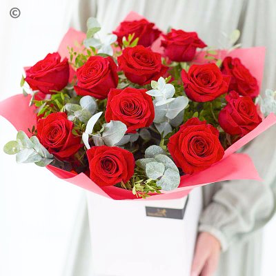 Valentines Luxury 12 Red Rose Handtied Interflora Code: VCROR1200 | National delivery and local delivery or collect from shop