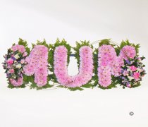 Mum pink massed letter tribute Code JGF1201PMM | Local delivery or collect from our shop only