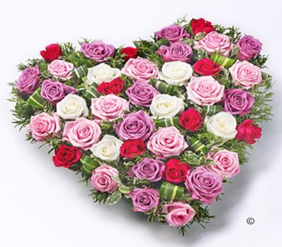 Lilac, Cerise, White and Pink Mixed Rose Heart  Code: F13181PS  | National and Local Delivery