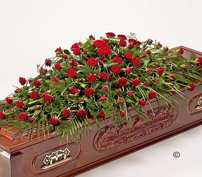 Red Rose Casket Spray Code: JGFF90854CS  | Local Delivery Or Collect From Shop Only