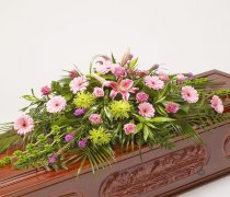 Classic Selection Pink and Green Casket Spray Code: JGFF8748506CS | Local Delivery Or Collect From Shop Only