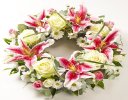 Pink and White Rose & Lily Wreath Code JGFF150PWW | Local Delivery Or Collect From Shop Only