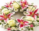 Pink and White Rose & Lily Wreath Code JGFF150PWW | Local Delivery Or Collect From Shop Only