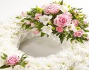 Traditional Pink and White Bassed Wreath Code: JGFF190PWW | Local Delivery Or Collect From Shop Only