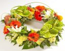 Orange, Green and Cream Exotic Wreath Code: JGFF8610  | Local Delivery Or Collect From Shop Only