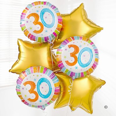30th birthday balloon bouquet gold Code: JGF02830GBB | Local Delivery Or Collect From Shop Only
