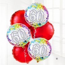 60th birthday balloon bouquet red Code: JGF020860HB | Local Delivery Or Collect From Shop Only