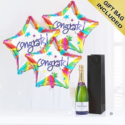 Congratulations champagne and balloon celebration Code: JGFC5CCGS | local delivery or collect from shop only